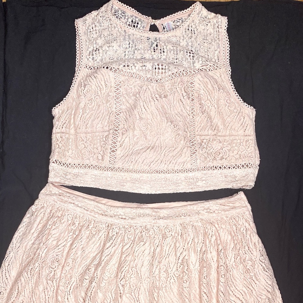 Blush Pink Lace Crop Top & Skirt Matching Set